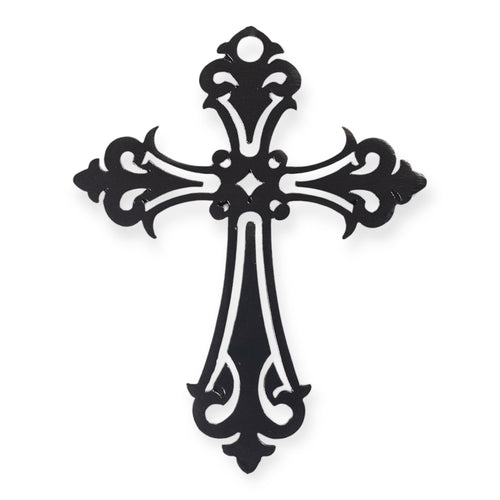 Decorative black cross on a white background